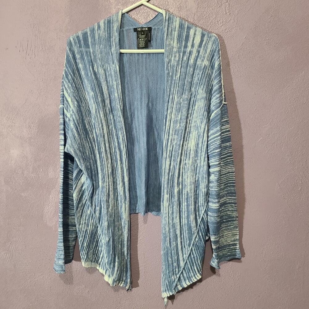 Nic & Zoe Denim Blue Hi Lo Handkerchief Open Knit Boho Cardigan Womens XL Blue